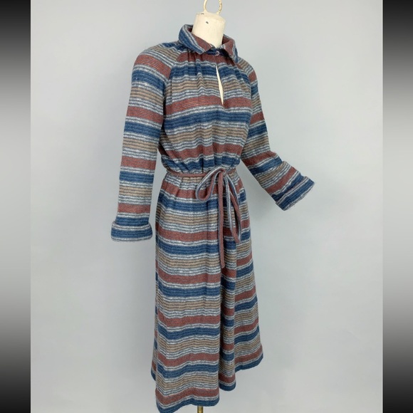 VTG Missoni 70s 80s wool stripe collared maxi dress 42 medium POCKETS - Picture 4 of 16